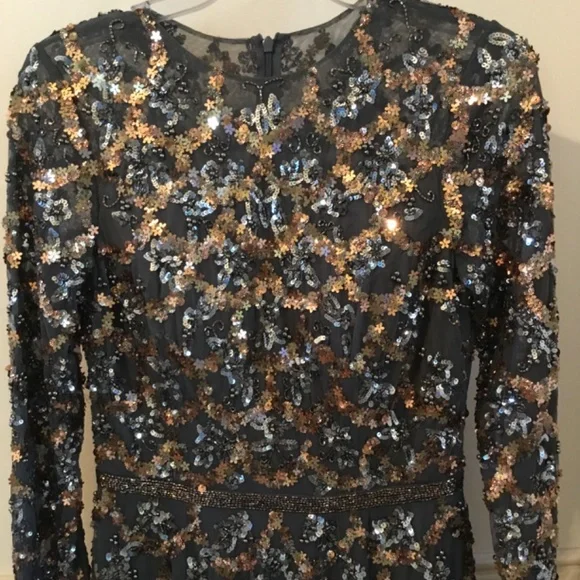 Mac Duggall Beaded Long Sleeve A-Line Gown, Size 8, Gray - Picture 5 of 7